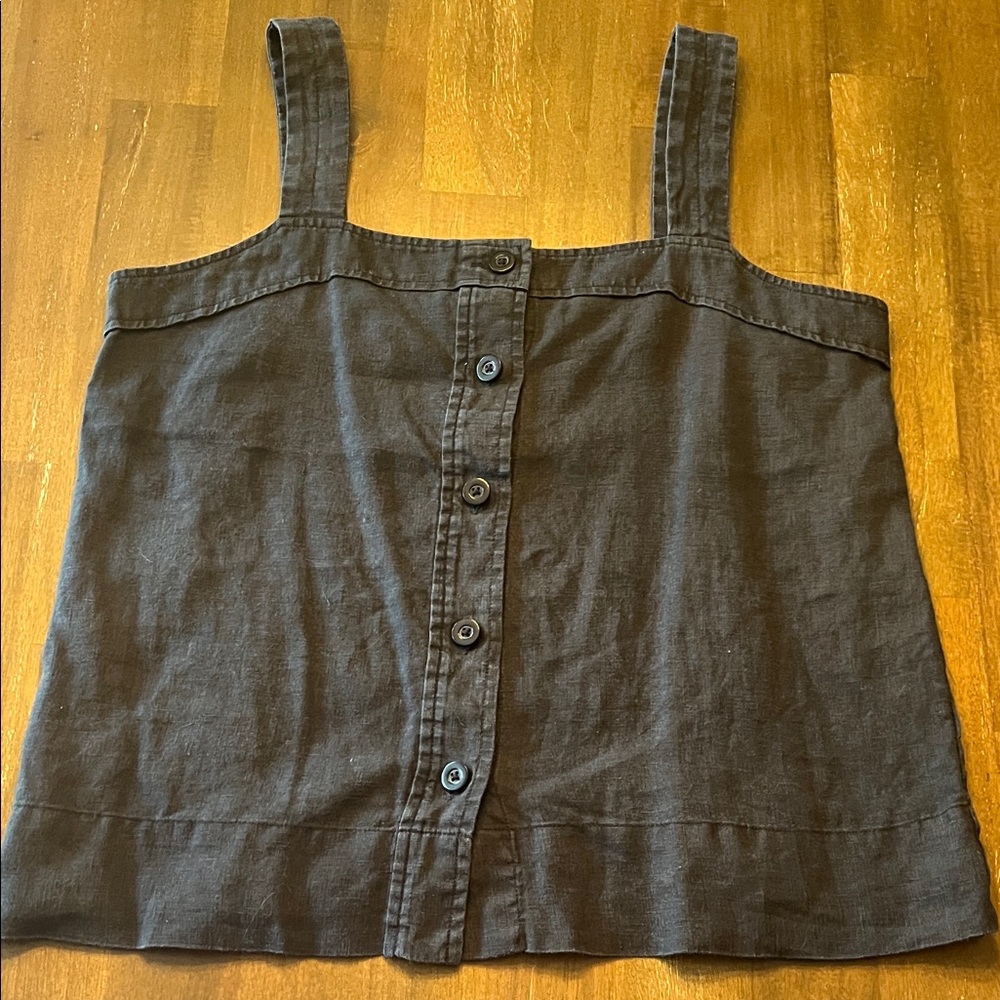 Everlane Black Button-Front Linen Tank Top